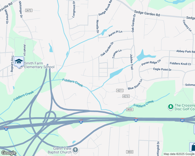 map of restaurants, bars, coffee shops, grocery stores, and more near 1864 Oakhurst Park Lane in Kernersville