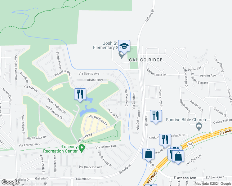 map of restaurants, bars, coffee shops, grocery stores, and more near 1073 Via Prato Lane in Henderson