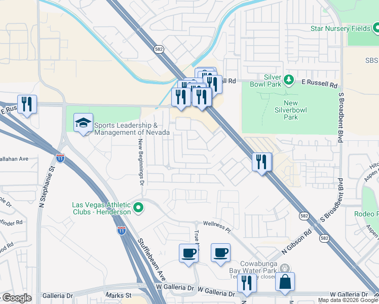 map of restaurants, bars, coffee shops, grocery stores, and more near 6380 Extreme Shear Avenue in Henderson