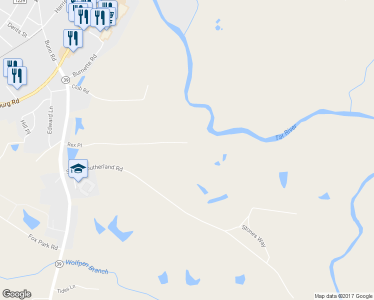 map of restaurants, bars, coffee shops, grocery stores, and more near 132 Rex Place in Louisburg