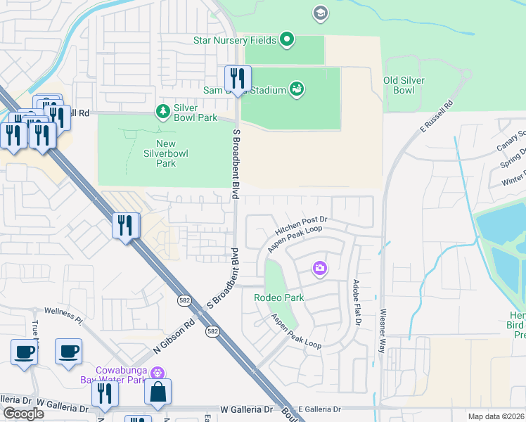 map of restaurants, bars, coffee shops, grocery stores, and more near 5939 Smokey Quartz Court in Henderson