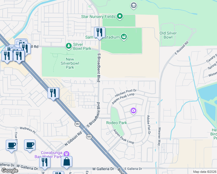 map of restaurants, bars, coffee shops, grocery stores, and more near 5939 Smokey Quartz Court in Henderson