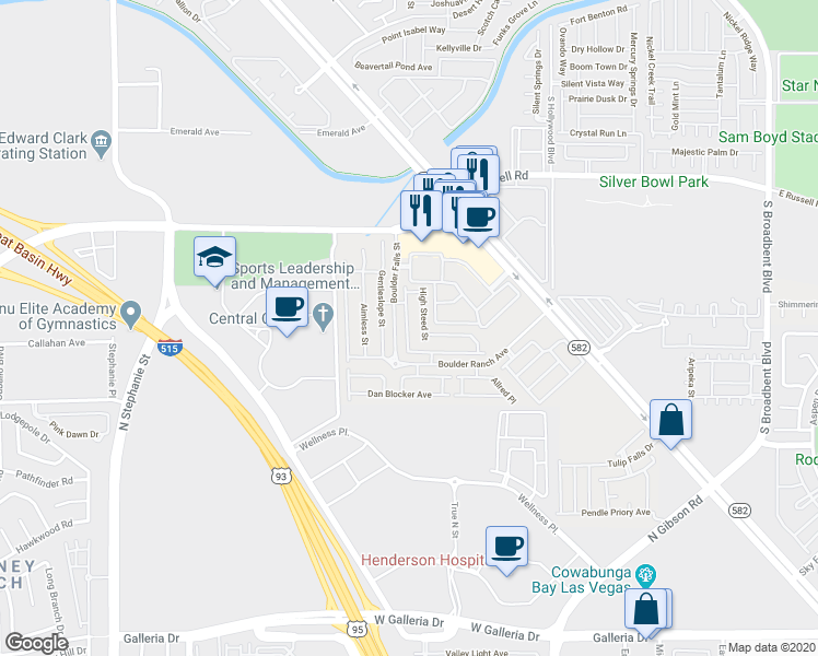 map of restaurants, bars, coffee shops, grocery stores, and more near 5951 Trickling Descent Street in Henderson