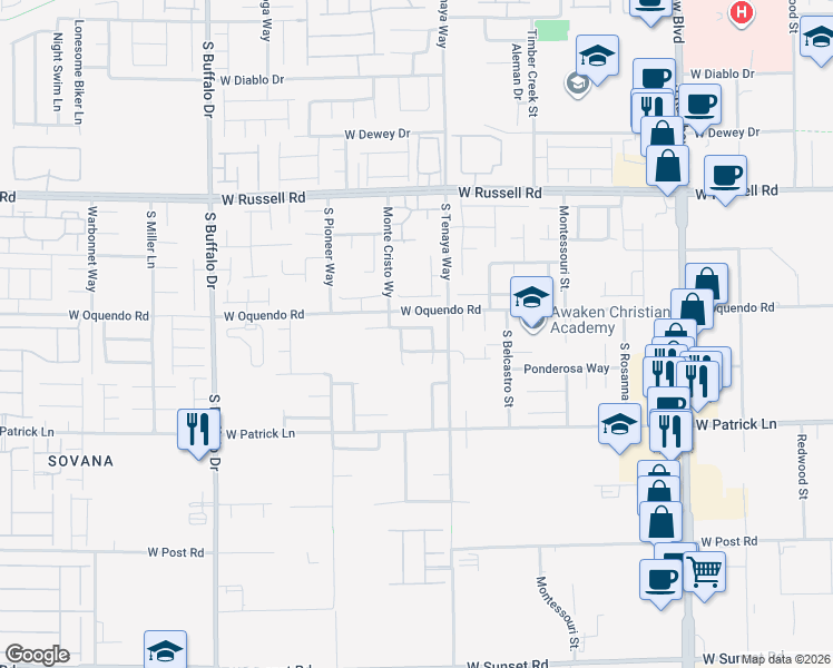 map of restaurants, bars, coffee shops, grocery stores, and more near 7396 Crystal Clear Avenue in Las Vegas