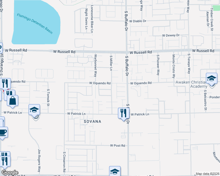 map of restaurants, bars, coffee shops, grocery stores, and more near 7919 West Oquendo Road in Las Vegas