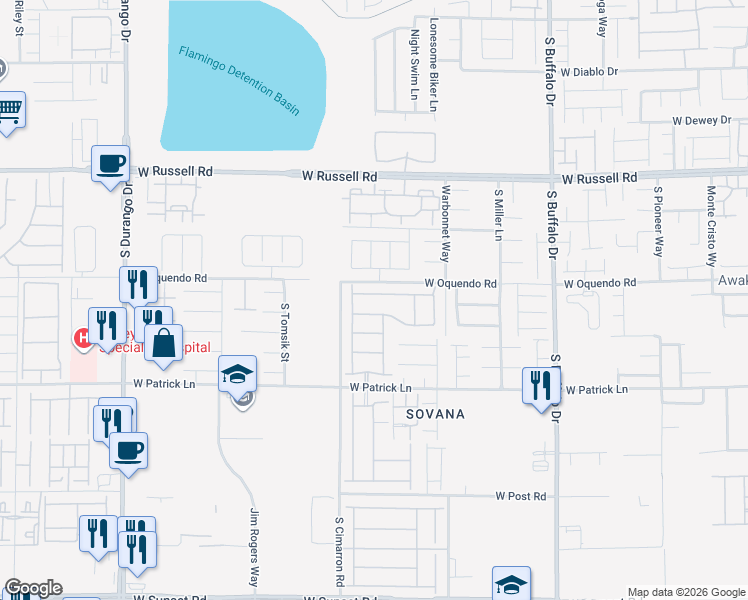map of restaurants, bars, coffee shops, grocery stores, and more near 8200 West Oquendo Road in Las Vegas