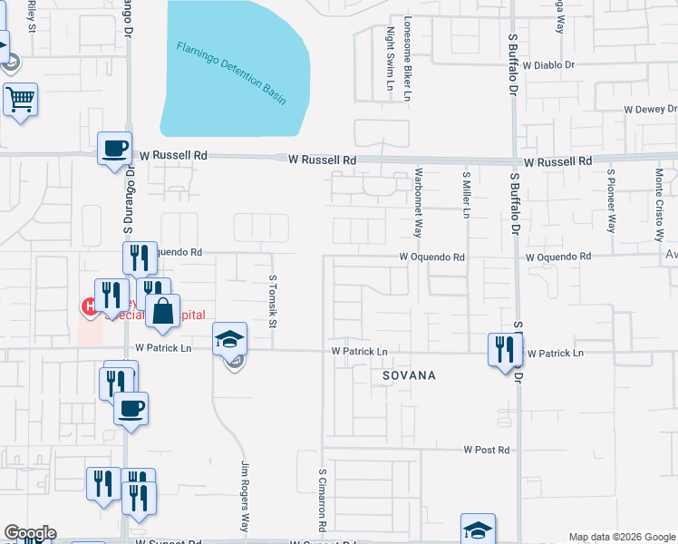 map of restaurants, bars, coffee shops, grocery stores, and more near 8200 West Oquendo Road in Las Vegas