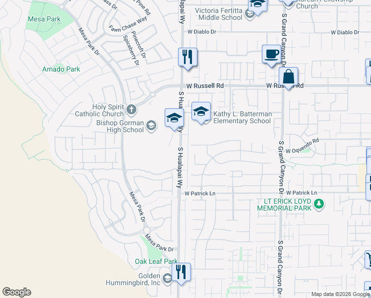 map of restaurants, bars, coffee shops, grocery stores, and more near 5927 Honeysuckle Ridge Street in Las Vegas