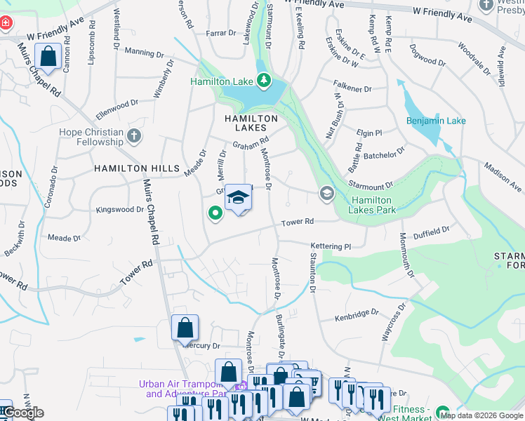 map of restaurants, bars, coffee shops, grocery stores, and more near 4507 Grendel Road in Greensboro