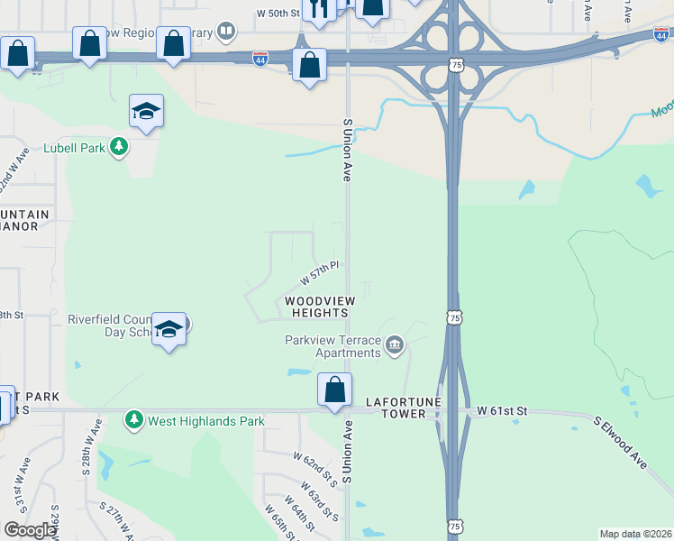 map of restaurants, bars, coffee shops, grocery stores, and more near 5639 South Vancouver Avenue in Tulsa
