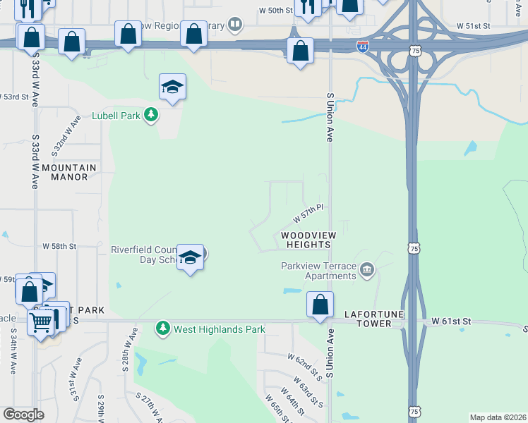 map of restaurants, bars, coffee shops, grocery stores, and more near 5643 South Xenophon Avenue in Tulsa