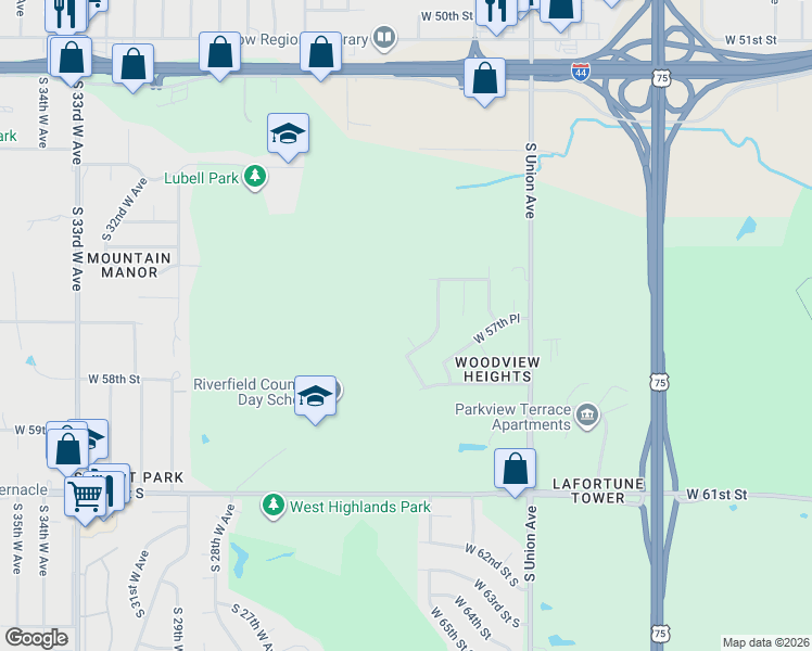 map of restaurants, bars, coffee shops, grocery stores, and more near 5607 South Yukon Avenue in Tulsa
