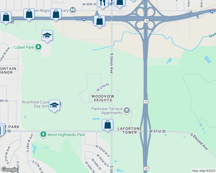 map of restaurants, bars, coffee shops, grocery stores, and more near 5639 South Vancouver Avenue in Tulsa