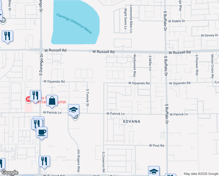 map of restaurants, bars, coffee shops, grocery stores, and more near 8200 West Oquendo Road in Las Vegas
