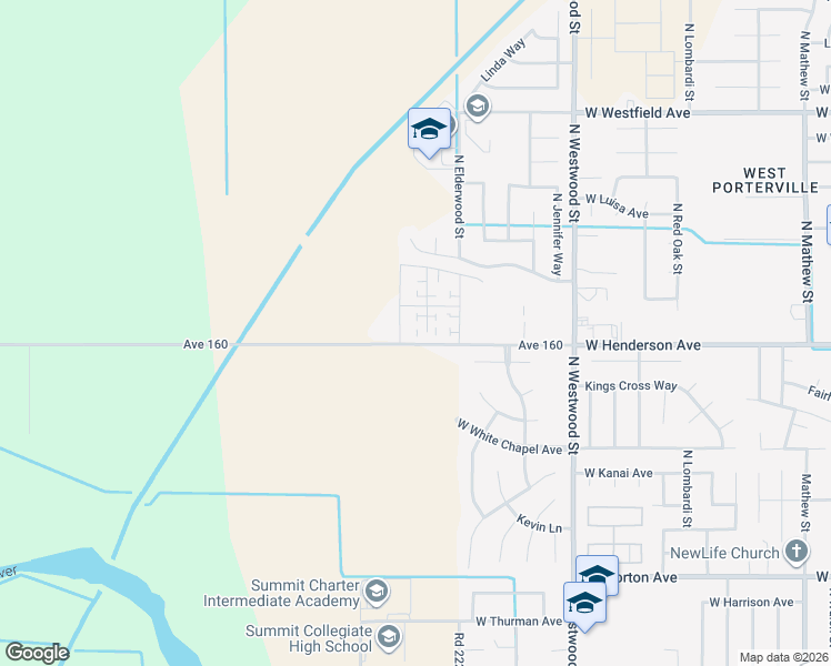 map of restaurants, bars, coffee shops, grocery stores, and more near 21900-22098 West Henderson Avenue in Porterville
