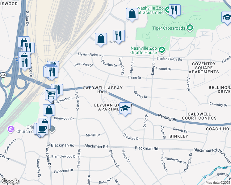 map of restaurants, bars, coffee shops, grocery stores, and more near 369A Lynn Drive in Nashville