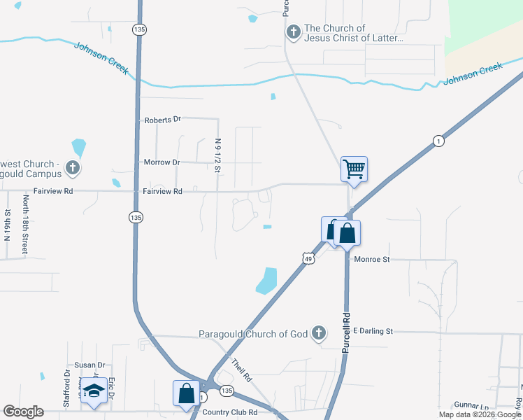 map of restaurants, bars, coffee shops, grocery stores, and more near 710 Fairview Road in Paragould