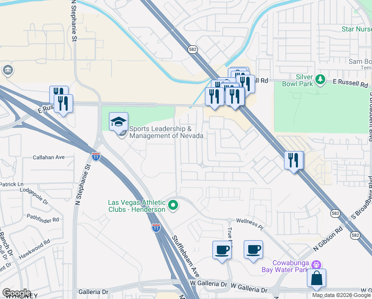 map of restaurants, bars, coffee shops, grocery stores, and more near 5967 Aimless Street in Henderson