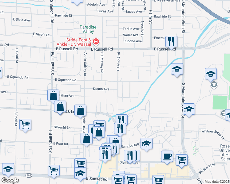 map of restaurants, bars, coffee shops, grocery stores, and more near 4191 Dustin Avenue in Las Vegas