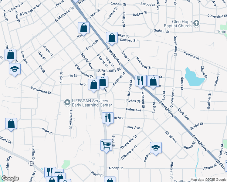 map of restaurants, bars, coffee shops, grocery stores, and more near 427 Cleveland Court in Burlington