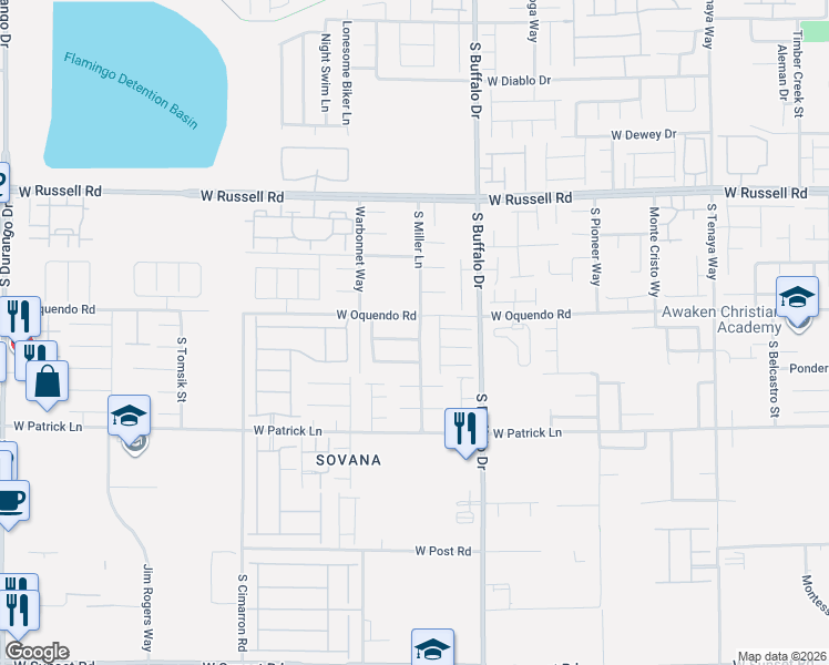map of restaurants, bars, coffee shops, grocery stores, and more near 7919 West Oquendo Road in Las Vegas