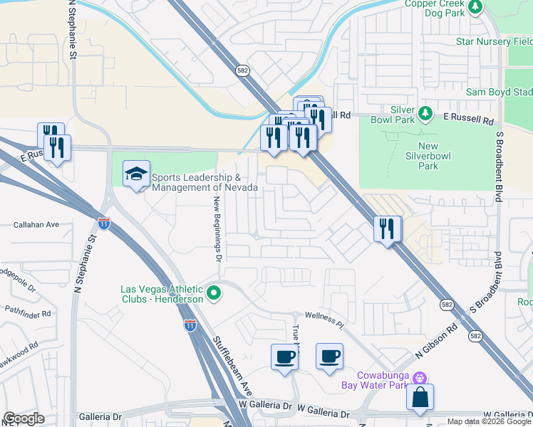 map of restaurants, bars, coffee shops, grocery stores, and more near 5951 Trickling Descent Street in Henderson