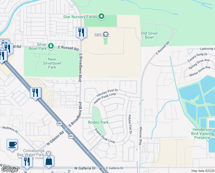 map of restaurants, bars, coffee shops, grocery stores, and more near Wide Brim Court in Henderson