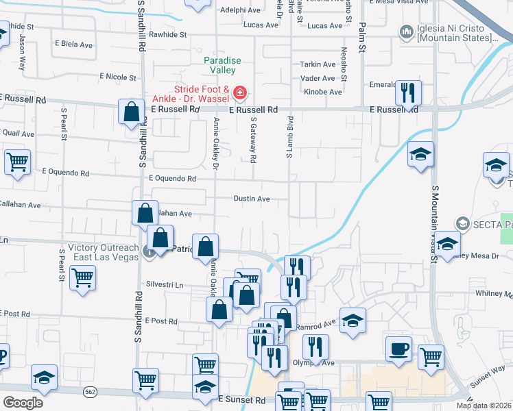 map of restaurants, bars, coffee shops, grocery stores, and more near 4121 Dustin Avenue in Las Vegas