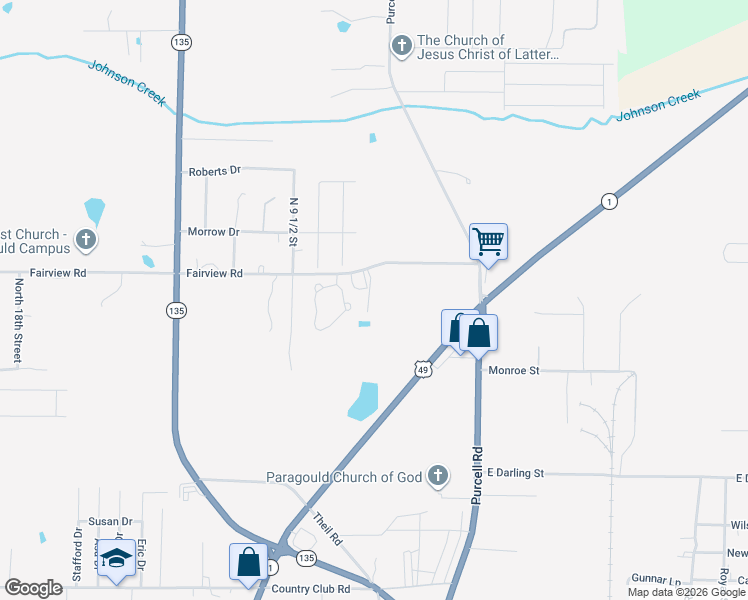 map of restaurants, bars, coffee shops, grocery stores, and more near 710 Fairview Road in Paragould