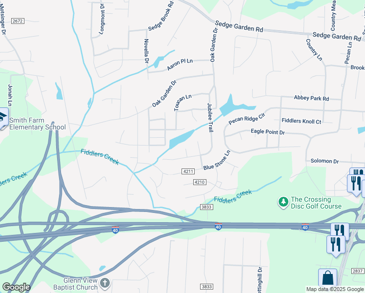 map of restaurants, bars, coffee shops, grocery stores, and more near 5408 Sedge Lake Court in Kernersville