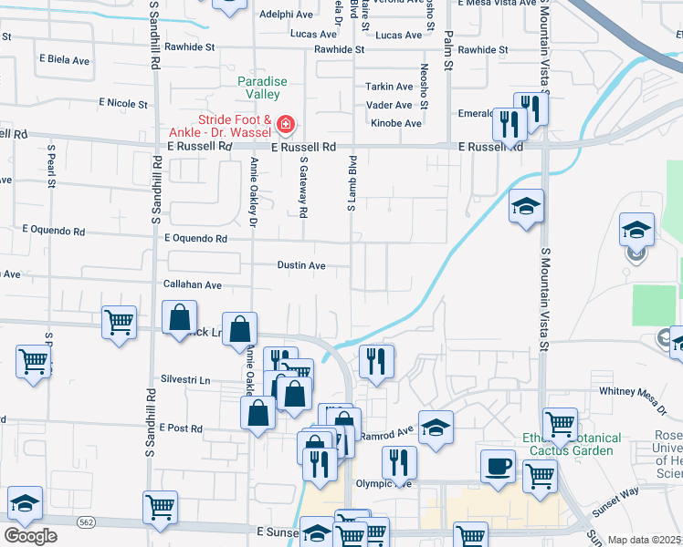 map of restaurants, bars, coffee shops, grocery stores, and more near 4191 Dustin Avenue in Las Vegas