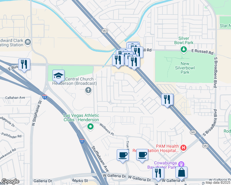 map of restaurants, bars, coffee shops, grocery stores, and more near 5968 Trickling Descent Street in Henderson