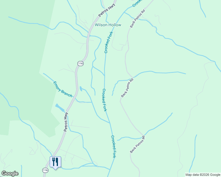 map of restaurants, bars, coffee shops, grocery stores, and more near 581 Back Petros Road in Oliver Springs