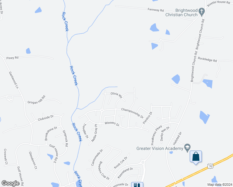 map of restaurants, bars, coffee shops, grocery stores, and more near Olivia Way in Whitsett