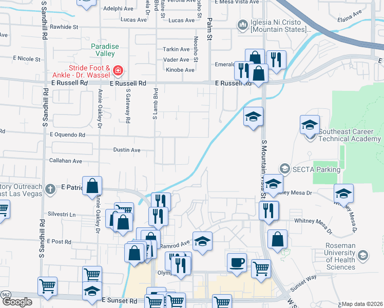 map of restaurants, bars, coffee shops, grocery stores, and more near 4314 Callahan Avenue in Las Vegas