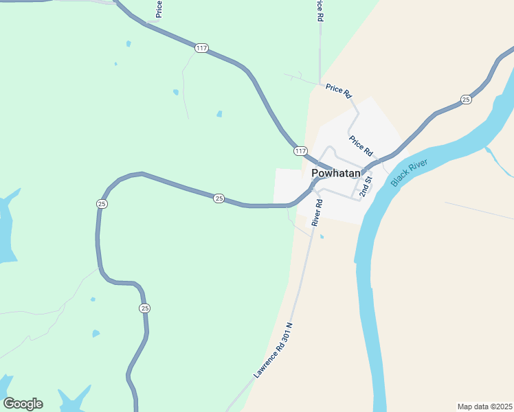 map of restaurants, bars, coffee shops, grocery stores, and more near Arkansas 25 in Powhatan