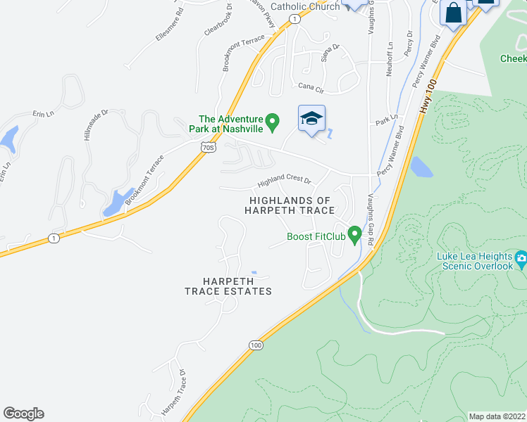 map of restaurants, bars, coffee shops, grocery stores, and more near 6813 Alto Vista Drive in Nashville