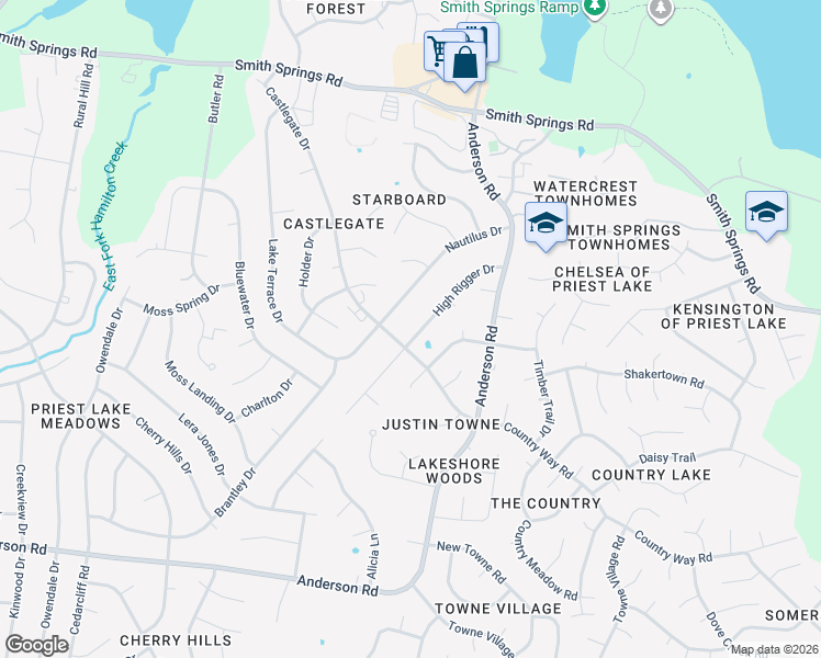 map of restaurants, bars, coffee shops, grocery stores, and more near 2972 High Rigger Drive in Nashville