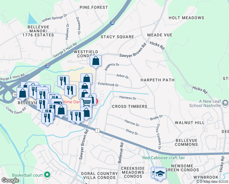 map of restaurants, bars, coffee shops, grocery stores, and more near 220 Camelot Drive in Nashville