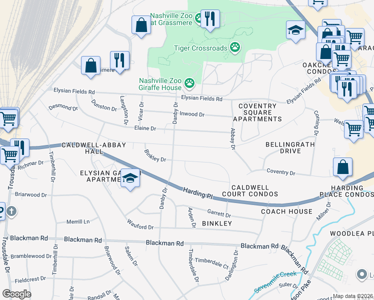 map of restaurants, bars, coffee shops, grocery stores, and more near 325 Lynn Drive in Nashville