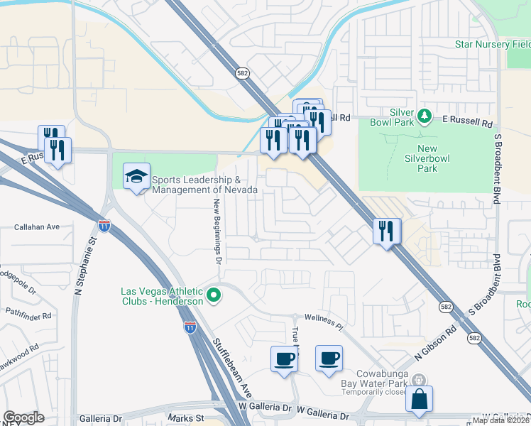 map of restaurants, bars, coffee shops, grocery stores, and more near 5960 Trickling Descent Street in Henderson