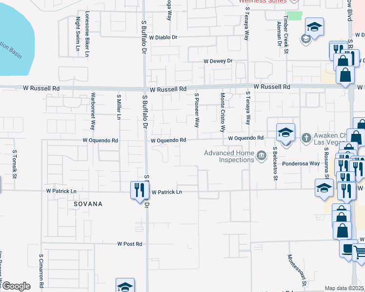 map of restaurants, bars, coffee shops, grocery stores, and more near 5918 Bellerive Street in Las Vegas