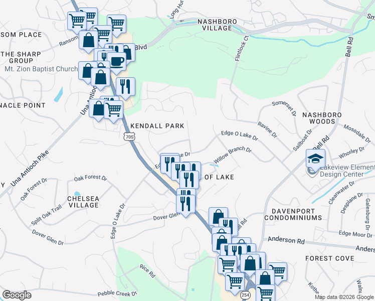 map of restaurants, bars, coffee shops, grocery stores, and more near 2451 Rychen Drive in Nashville