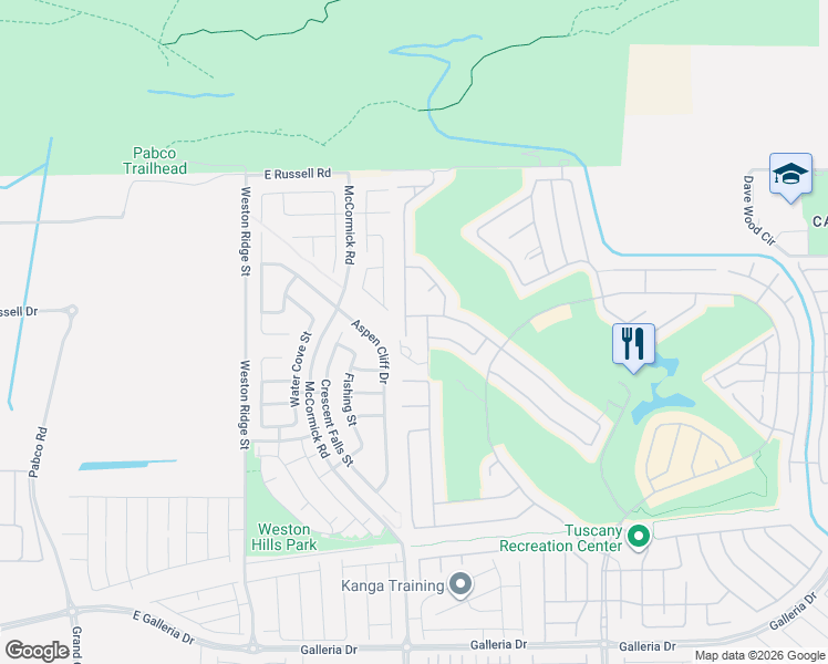 map of restaurants, bars, coffee shops, grocery stores, and more near 1061 Via Breve Road in Henderson