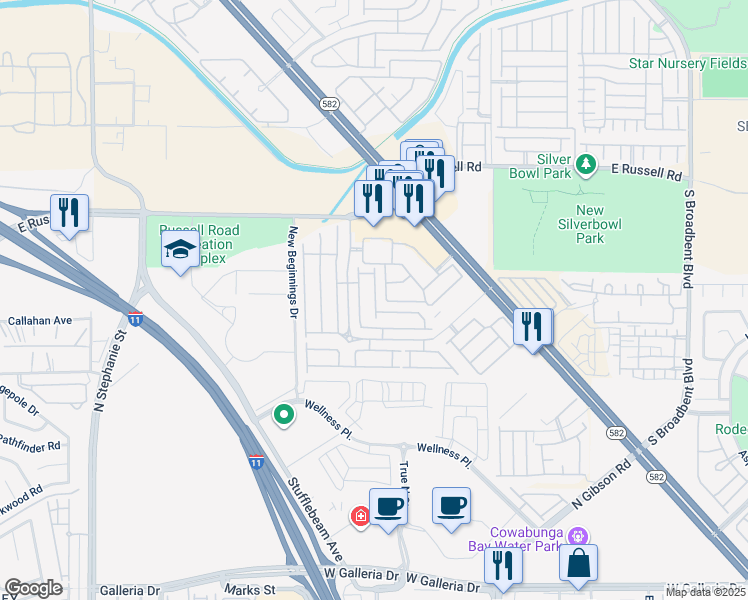 map of restaurants, bars, coffee shops, grocery stores, and more near 5956 High Steed Street in Henderson
