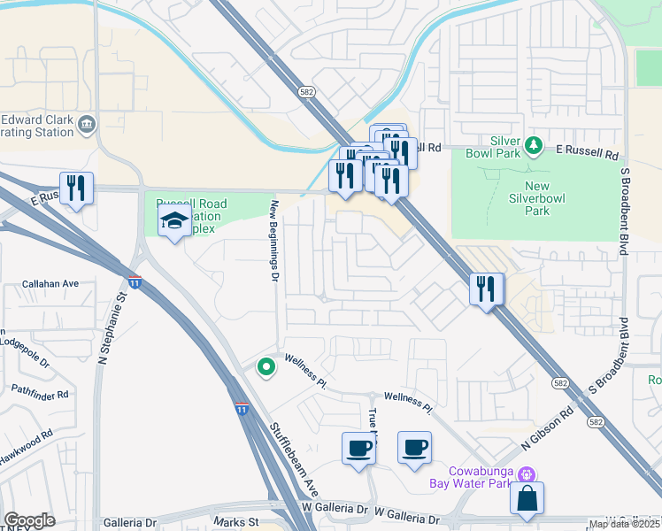 map of restaurants, bars, coffee shops, grocery stores, and more near 5951 Trickling Descent Street in Henderson