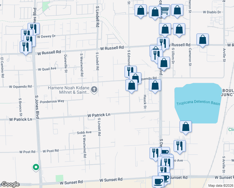 map of restaurants, bars, coffee shops, grocery stores, and more near 5995 South Edmond Street in Las Vegas