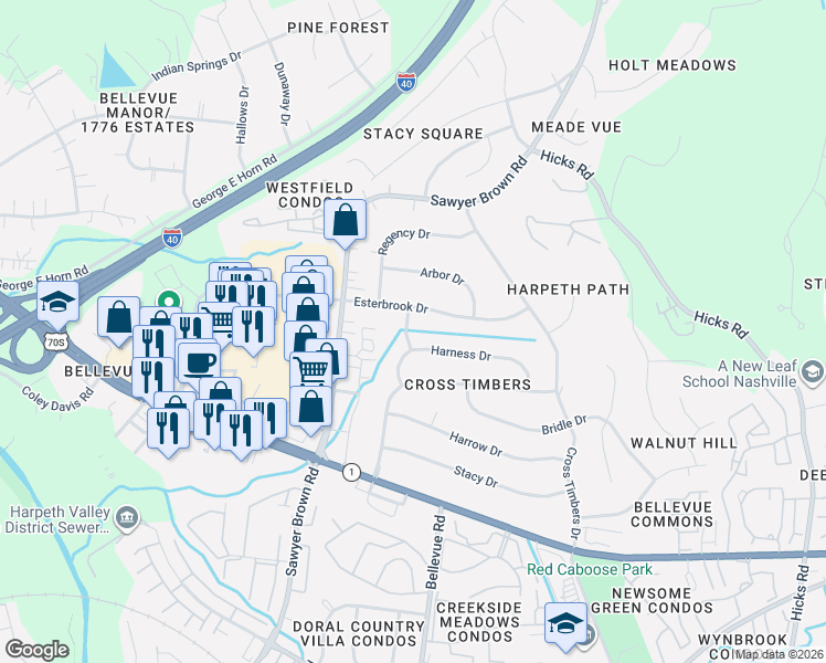map of restaurants, bars, coffee shops, grocery stores, and more near 220 Camelot Drive in Nashville