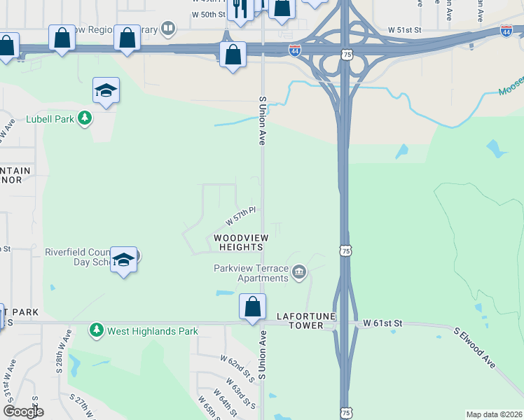 map of restaurants, bars, coffee shops, grocery stores, and more near 5639 South Vancouver Avenue in Tulsa