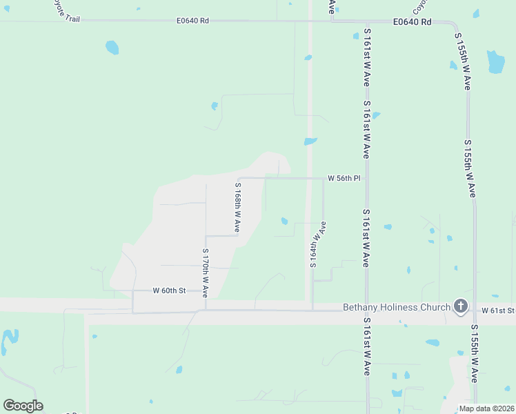map of restaurants, bars, coffee shops, grocery stores, and more near 5641 South 168th West Avenue in Sand Springs